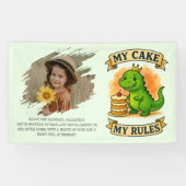 かわいいディノ誕生日クイーンマイケーキマイルール 横断幕 (横)