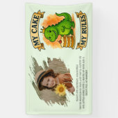 かわいいディノ誕生日クイーンマイケーキマイルール 横断幕 (縦)