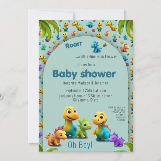 かわいいディノ3d恐竜の赤ちゃんシャワー招待状 招待状 (正面)