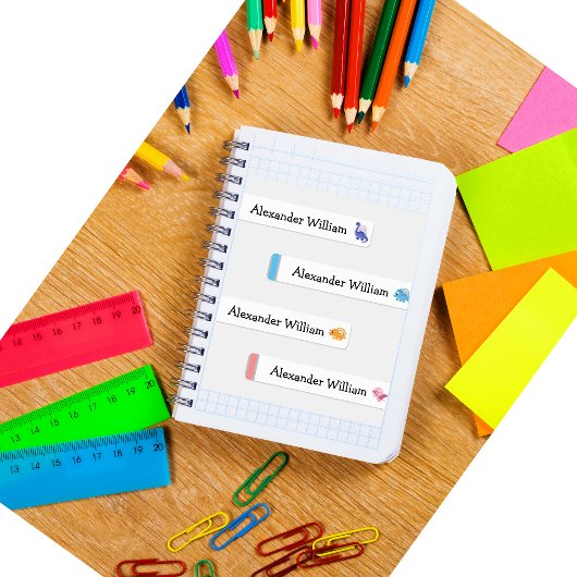 かわいいディノ&レインボー防水/アイアンオンネームラベル ラベル