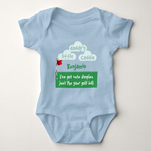 かわいいディンプルおもしろいゴルファーのパパの小さなキャディ ベビーボディスーツ (正面)