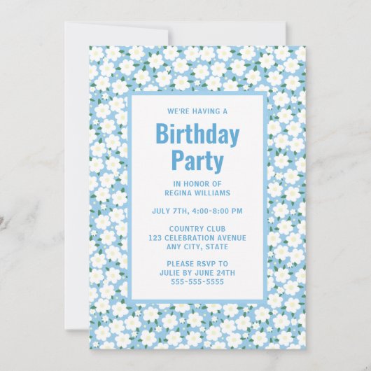 かわいいディージーな花の誕生日パーティーの招待状 招待状 (正面)