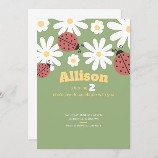 かわいいデイジーとラディバグ2nd誕生日パーティー 招待状 (正面/裏面)