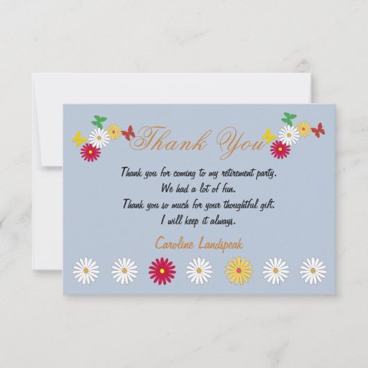 かわいいデイジーと蝶が定年を感謝してい迎える ノートカード (正面)