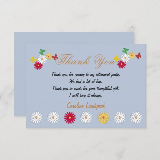 かわいいデイジーと蝶が定年を感謝してい迎える ノートカード (正面/裏面)