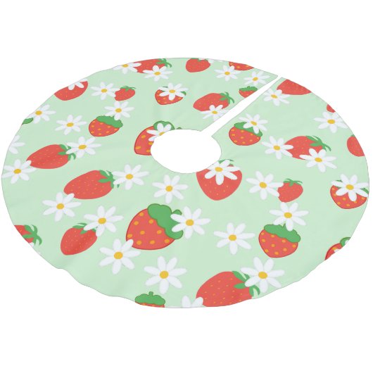 かわいいデイジーの花いちごクリスマスパターン ブラッシュドポリエステルツリースカート (アングル)