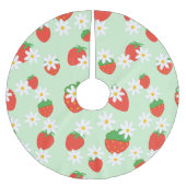 かわいいデイジーの花いちごクリスマスパターン ブラッシュドポリエステルツリースカート (正面)