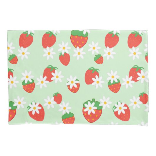 かわいいデイジーの花いちごクリスマスパターン 枕カバー (正面)