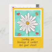 かわいいデイジーの花とテディベアが一緒に早く元気になってね ポストカード (正面/裏面)
