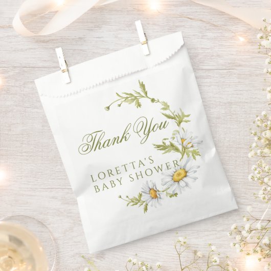 かわいいデイジーの花のベビーシャワー感謝メッセージ フェイバーバッグ (クリップ留めされた状態)
