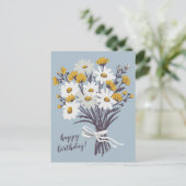 かわいいデイジーの花束 オーダーメイド 誕生日おめでとう ポストカード (スタンド正面)