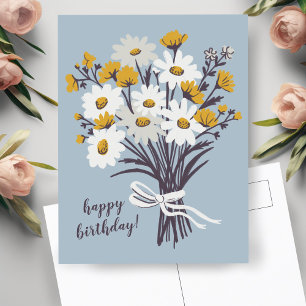 かわいいデイジーの花束 オーダーメイド 誕生日おめでとう ポストカード