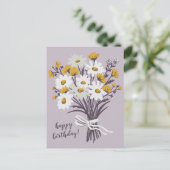かわいいデイジーの花束 オーダーメイド 誕生日おめでとう ポストカード (スタンド正面)