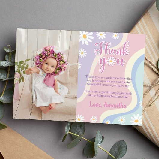 かわいいデイジーの誕生日写真感謝カード サンキューカード