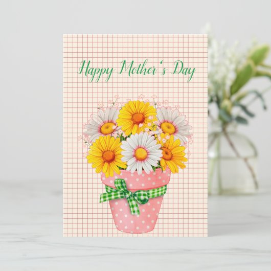 かわいいデイジーの鉢植えの花の母の日のカード シーズンカード (スタンド正面)
