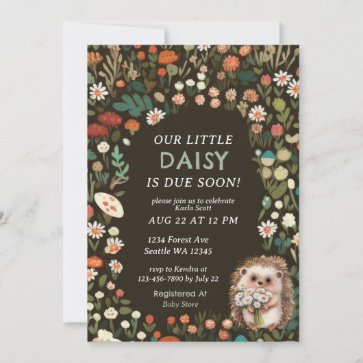 かわいいデイジーウッドランド動物の森の赤ちゃんシャワー 招待状 (正面)