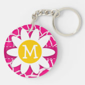 かわいいデイジーオンブライトピンクキリンアニマルプリント キーホルダー (裏面)