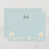 かわいいデイジーフラワーモダンティール(緑がかった色)モノグラム ノートカード (正面/裏面)