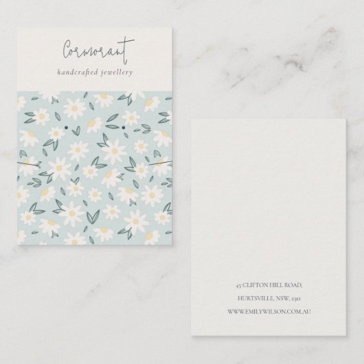 かわいいデイジーフローラアクアブルースクリプトイヤリングネックレス 名刺 (正面/裏面)