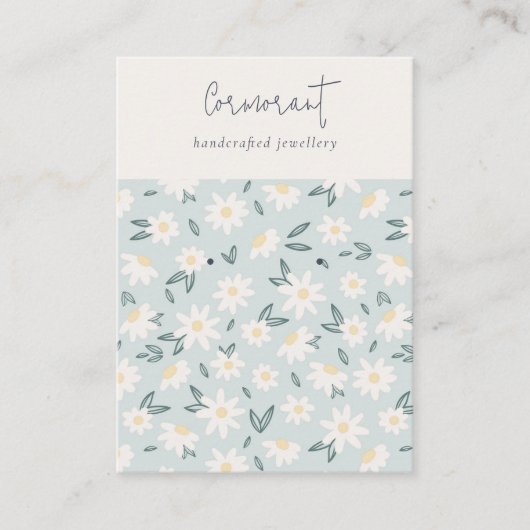 かわいいデイジーフローラアクアブルースクリプトイヤリングホルダー 名刺 (正面)