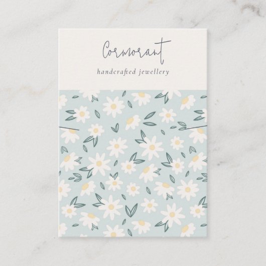 かわいいデイジーフローラアクアブルースクリプトネックレスホルダー 名刺 (正面)
