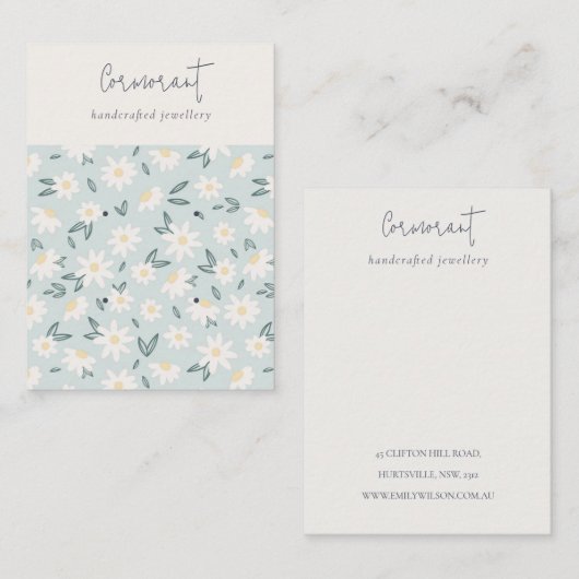 かわいいデイジーフローラアクアブルースクリプト2イヤリングホルダー 名刺 (正面/裏面)