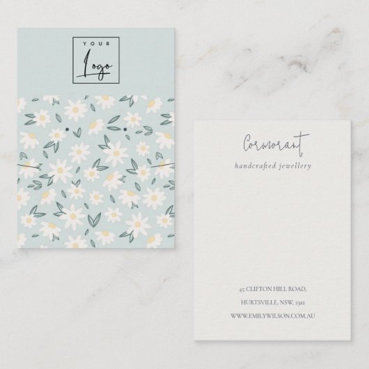 かわいいデイジーフローラアクアブルーロゴイヤリングネックレス 名刺