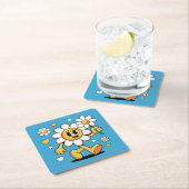 かわいいデイジーブルーコースターセット スクエアペーパーコースター (インサイチュ)