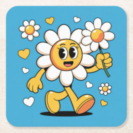 かわいいデイジーブルーコースターセット スクエアペーパーコースター