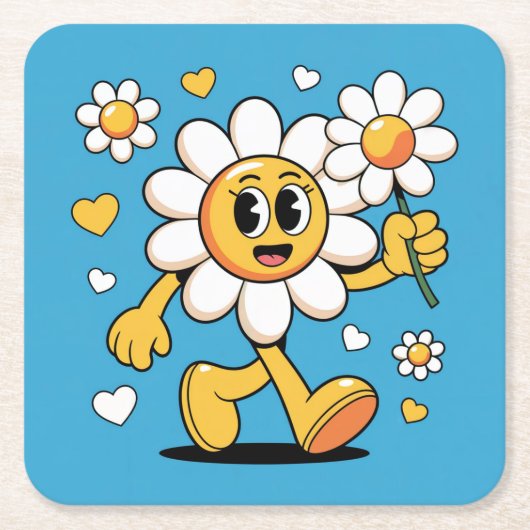 かわいいデイジーブルーコースターセット スクエアペーパーコースター (正面)