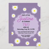 かわいいデイジープリントの誕生日パーティー 招待状 (正面/裏面)