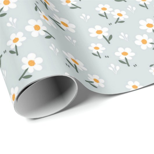かわいいデイジーホワイトイースターギフト誕生日 ラッピングペーパー (ロールコーナー)