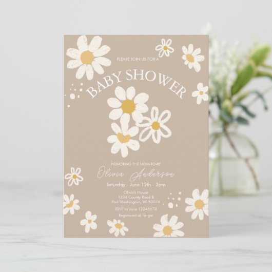 かわいいデイジーレトロボホベイビーシャワー 招待状 (スタンド正面)