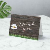 かわいいデイジー及びてんとう虫の木製の背景は感謝していしています サンキューカード