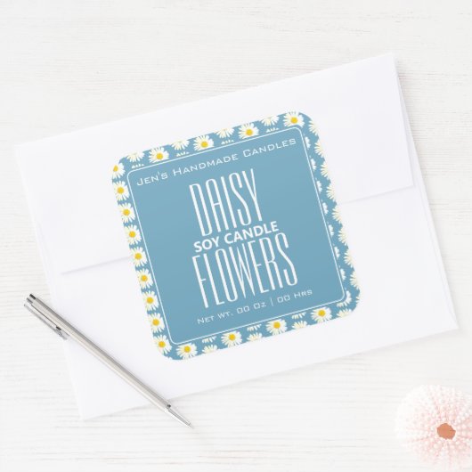 かわいいデイジー花パターンパステルブルーキャンドル スクエアシール (封筒)