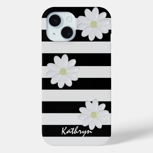 かわいいデイジー花名白黒ストライプ花 Case-Mate iPhoneケース (裏面)
