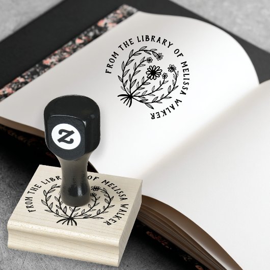 かわいいデイジー花柄 オーダーメイド 自分のテキストを追加 Ex Libris ラバースタンプ