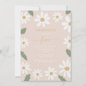 かわいいデイジー花誕生日パーティーガールピンク 招待状 (正面)