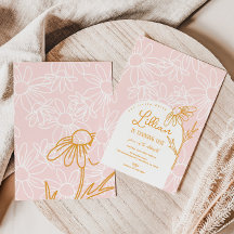 かわいいデイジー誕生日パーティーの招待状