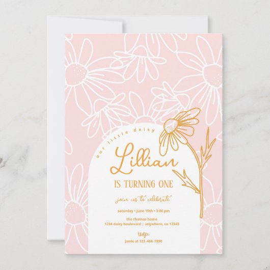 かわいいデイジー誕生日パーティーの招待状 招待状 (正面)