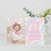 かわいいデイジー誕生日写真感謝カード サンキューカード (スタンド正面)