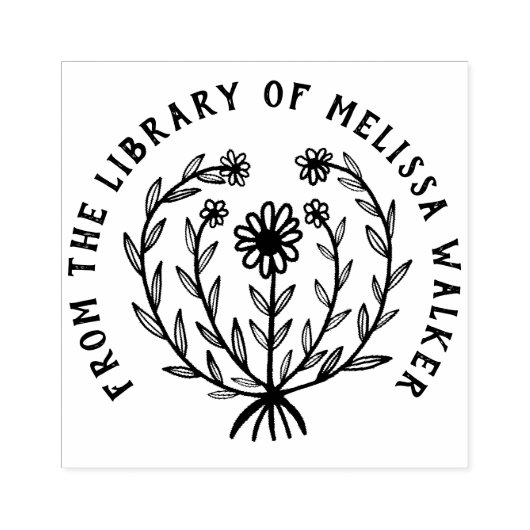 かわいいデイジー フラワー カスタム 自分のテキストを追加 Ex Libris ラバースタンプ (インプリント)