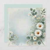 かわいいデイジー ボーダー プリント デザイン 招待状 (正面/裏面)