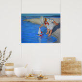 かわいいデコールアートビーチポスター、セーラーボーイ&セーラーボート ポスター (キッチン)