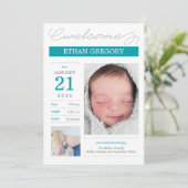 かわいいデザインの出生発表カード - Bliue 案内状 (スタンド正面)