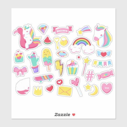 かわいいデザインバンドルユニコーン女の子フェアリーのシール シール (シート)