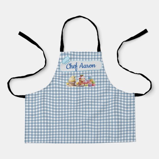 かわいいデザートスイートトリートキッズブルーギンガム エプロン (正面)