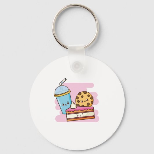 かわいいデザートトリオ – ケーキ、クッキー、ドリンク キーホルダー (正面)