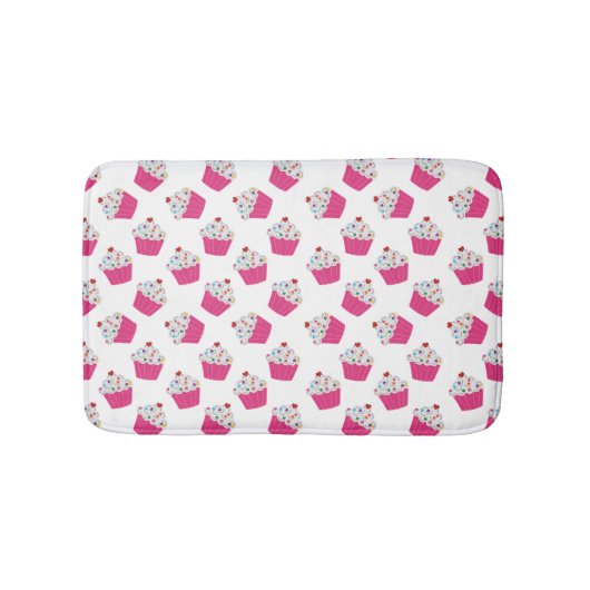 かわいいデザート明るいピンクのカップケーキパターン バスマット (正面)