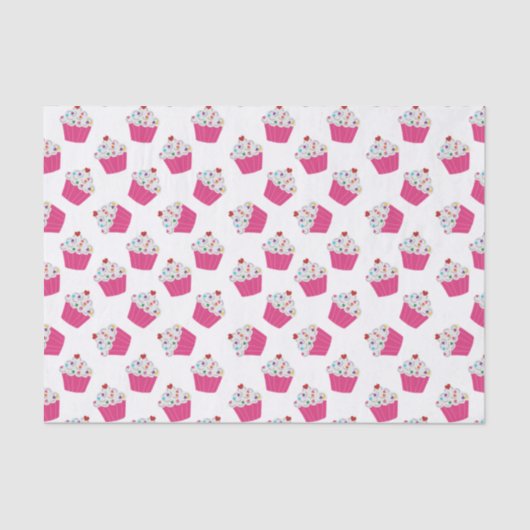 かわいいデザート明るいピンクのカップケーキパターン 薄葉紙 (正面)